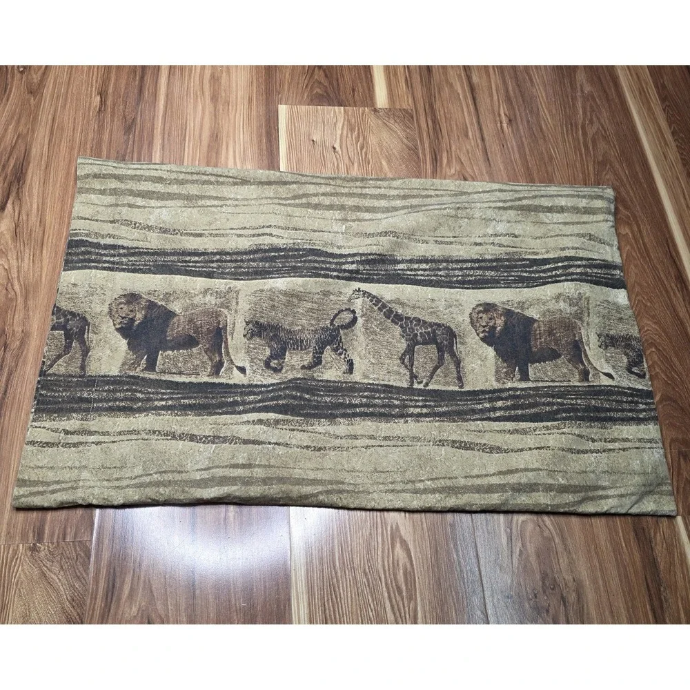 Vtg Dan‎ River Pillowcase Standard African Safari Animals Brown Percale USA